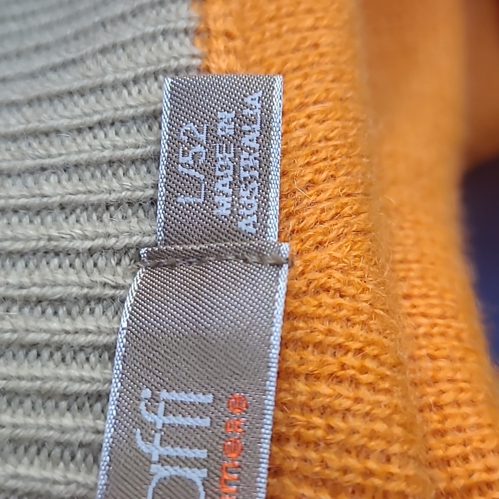 RAFFI Orange Weave PURE CASHMERE Sz Large 52 Mens Half Zip Pullover Sweater - Picture 6 of 7